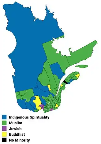 Largest non-Christian religion in Quebec by census division, 2021 census