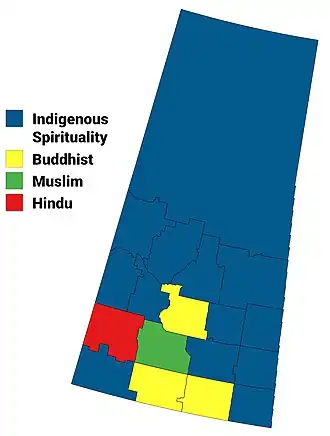 Largest non-Christian religion in Saskatchewan by census division, 2001 census