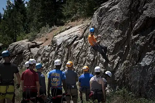 21st Force Support Squadron search and recovery personnel how to rappel down a cliff side at North Cheyenne Cañon Park
