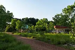 View of the Refectory (left) and the Garage (right) from the entrance