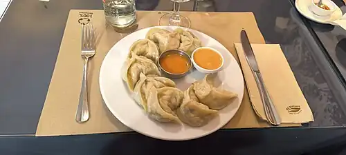 Momos served in a restaurant in Barcelona.