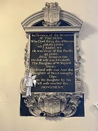 Rev Thomas Denne's Wall tablet.
