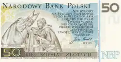 Reverse of Pope John Paul&nbsp;II 50-złoty note