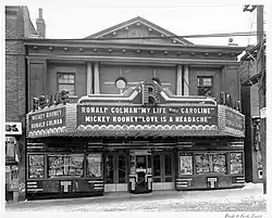 building with signs above an entrance