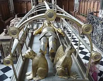 Gilded bronze effigy at Warwick, England, of Richard Beauchamp, 13th Earl of Warwick who died in 1439, showing the underside of his sabatons