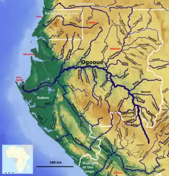 A topographic map of rivers in Gabon