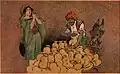 Ali Baba presents treasures from the magical cave of Sesame to Morgiana.