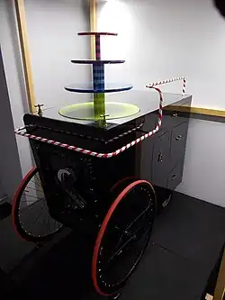 A wheeled dessert cart in a Budapest museum, 2014