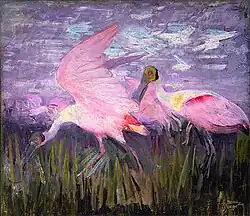 Image 19In Roseate Spoonbills 1905–1909, Abbott Handerson Thayer tried to show that even the bright pink of these conspicuous birds had a cryptic function. (from Animal coloration)