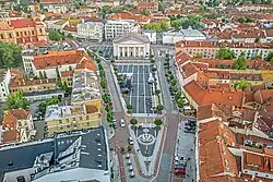 Aerial view of a large square