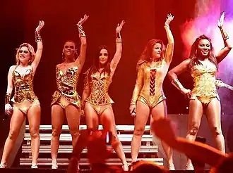 Rouge performing during their last tour in April 2018. (L–R) Lu Andrade, Aline Wirley, Li Martins, Fantine Thó and Karin Hils.