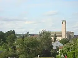 A view of the village and church