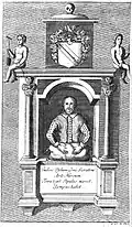 Michael Van der Gucht's engraving for Nicholas Rowe's Works of Mr. William Shakespear (1709), made from a plate copied from Hollar, as the reversed shadowing indicates