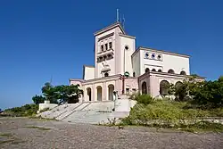 Exterior - Above the balcony above the entrance is a statue of Skanderbeg, the national hero of Albania (2019)