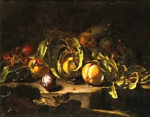 Still life with peaches
