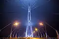 Night view of cable tower from the road