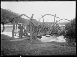 Rustic bridge at Ross Reservoir, Dunedin (1925)