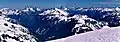 Ruth Mountain summit vista. Peaks include Tomyhoi Peak, Mount Larrabee, Mount Chardonnay, Slesse Mountain, Hannegan Peak, and Mount Rexford