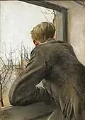 L.A. Ring, Sønnen Ole kigger ud af vinduet, 1930, Randers Kunstmuseum