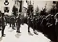 Emperor Charles I visiting one of the villages in South Tyrol (two-color flag), 1917