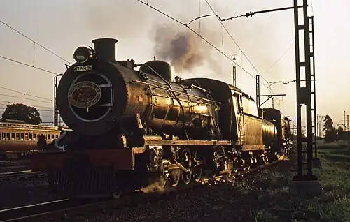 Reboilered no. 1590 Mary with a modified Type MP1 tender, Cato Ridge, 1978