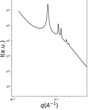 Small angle x-ray scattering pattern of a SBA-15 sample (data from Haidar et al.)[10]