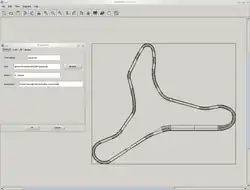 Screenshot of a GUI program, displaying a track outline and – on the left – a "Properties" window.