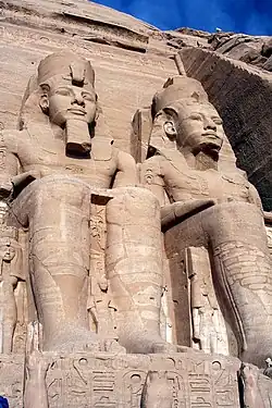 Image 40Colossal depictions of Ramesses II at one of the Abu Simbel temples. (from History of ancient Egypt)