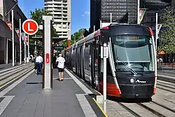 Light rail stop on the street