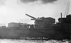 Two large gun turrets on a battleship