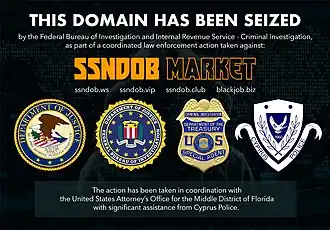 After seizing the SSNDOB domains, U.S. authorities displayed this seized notice in it's place.