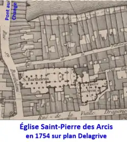 The Church of Saint-Pierre-des-Arcis in 1754 on Delagrive's map.