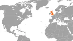 Map indicating locations of Saint Kitts and Nevis and United Kingdom