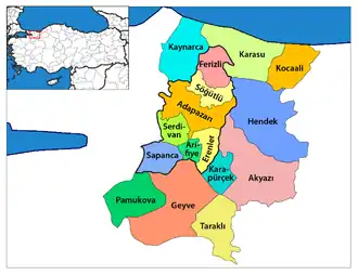 Map showing Serdivan District in Sakarya Province