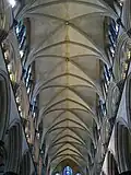 A rectangular four-part vault over a single bay in Salisbury Cathedral (1220–1258)