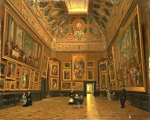 The Salon Carré of the Louvre by Lucien Przepiórski