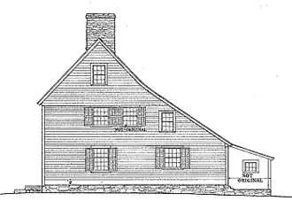 Side elevation of Comfort Starr House, illustrating the multiple-pitched roof line