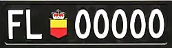 Genuine Liechtenstein vehicle registration plate with the invalid number 00000.