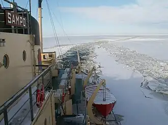 Looking back from the Icebreaker Sampo near Kemi, Finland