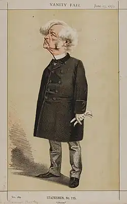 Samuel Morley MP (1809–1886), the political radical and abolitionist illustrated satirically here in Vanity Fair, was once the Chair of Caterham. He laid the foundation stone for E.C. Robins' building on 23 October 1883.[10]