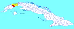 San Cristóbal municipality (red) within Artemisa Province (yellow) and Cuba