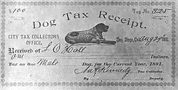 A piece of paper with "Dog Tax Receipt." in large letters above a drawing of a dog