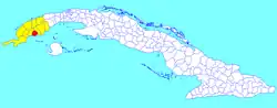 San Luis municipality (red) within Pinar del Río Province (yellow) and Cuba