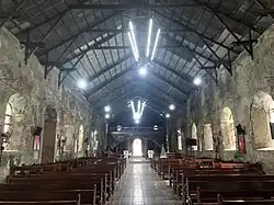 The church interior in 2026. The church's nave has been entirely covered by a roof.