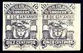 Cliché error pair, right stamp with “Cinco” instead of “Diez" (Santander 1886).