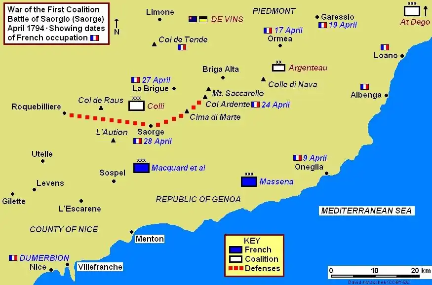 Map of battle area on French–Italian border