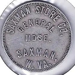 Coal scrip from Saxman, West Virginia