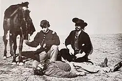 Scalped corpse of buffalo hunter Ralph Morrison found after an 1868 encounter with Cheyennes, near Fort Dodge, Kansas