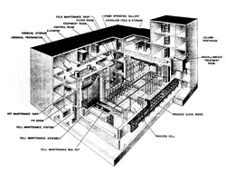 A black-and-white drawing, which roughly shows the rooms and connections in an industrial use multi-story building