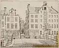Nieuwezijds Achterburgwal, 147–151, with entrance to Huiszittensteeg. c. 1770. Gerrit Lamberts